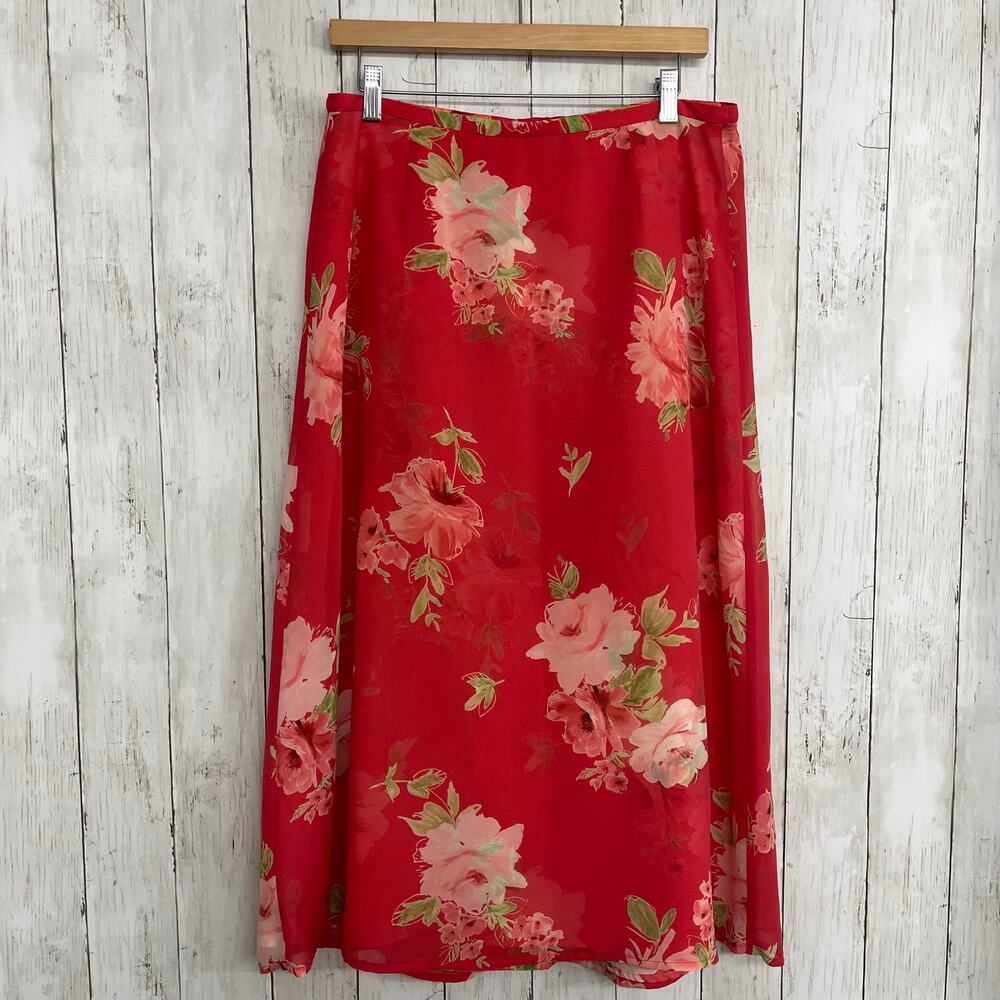 Vintage Emma James Pink Floral Midi Skirt Size 12P Petite Cottagecore 90s